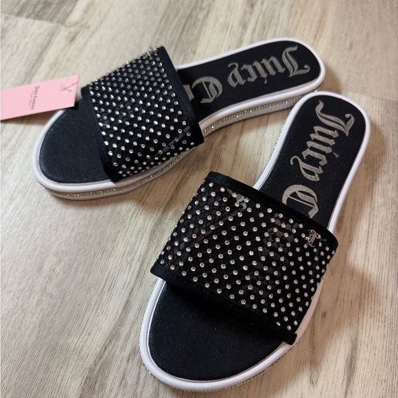 Juicy Couture Black and Silver Embellished Sandals - Picture 1 of 4